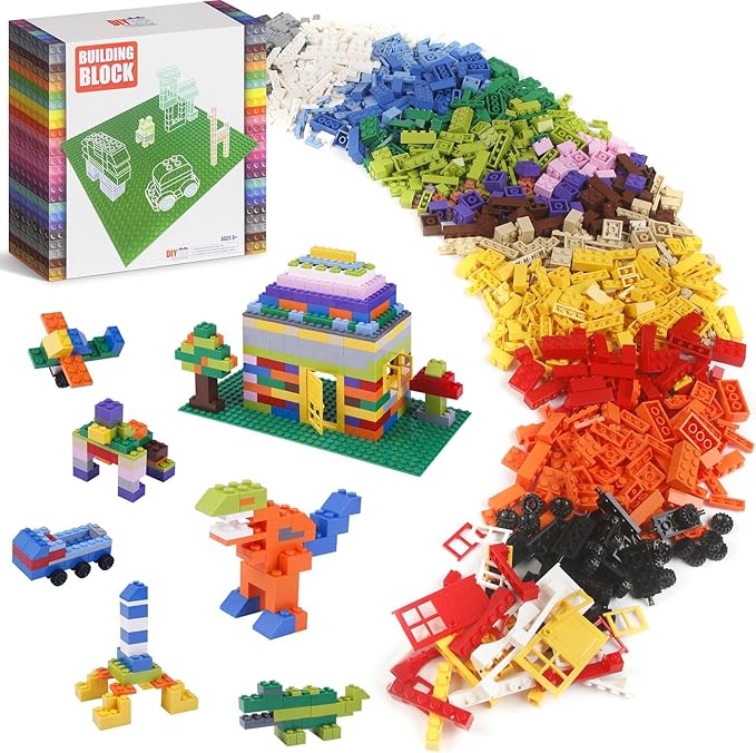 1100 Pieces Building Bricks Compatible with Lego Classic Building Blocks Bulk with Baseplates Doors Windows and Wheels STEM Creative Construction Toys for 6 7 8 9 10 11 12 Year Old