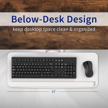 VIVO Adjustable 25 x 10 inch Computer Keyboard and Mouse Platform Tray Ergonomic Under Table Desk Mount Drawer Underdesk Shelf, White, MOUNT-KB03W
