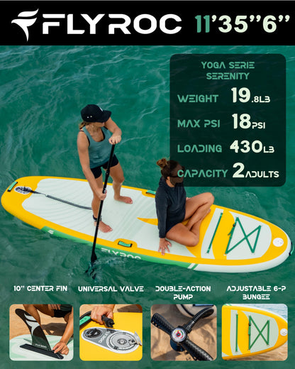 11’x35 Extra Wide Inflatable Paddle Board, 430lb Capacity Stable Paddleboard for Yoga, Stand up Paddle Board for Adults(x3), Full Coverage EVA Deck, 5 Handles, 100L Backpack, All-Round