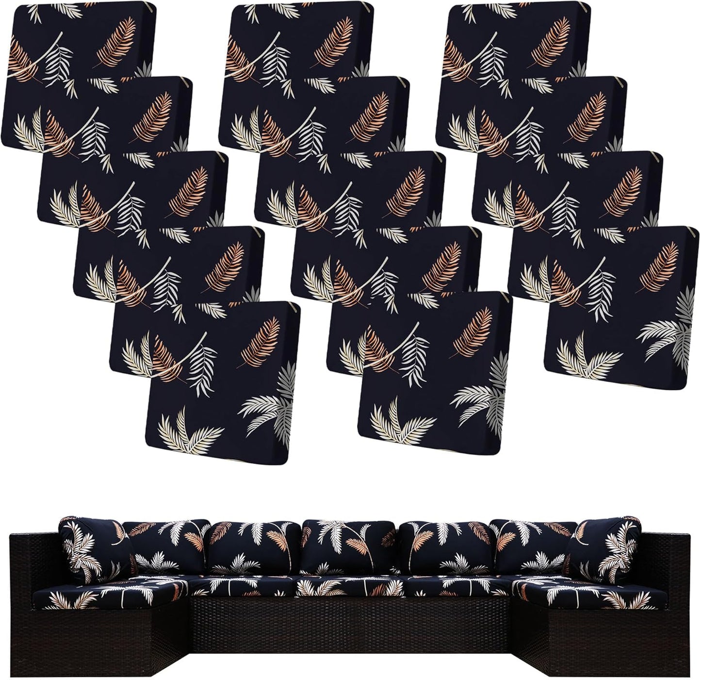 Skiennix 14-Piece Stretch Patio Cushion Covers - Washable Outdoor Couch Slipcovers | Coconut Trees Design