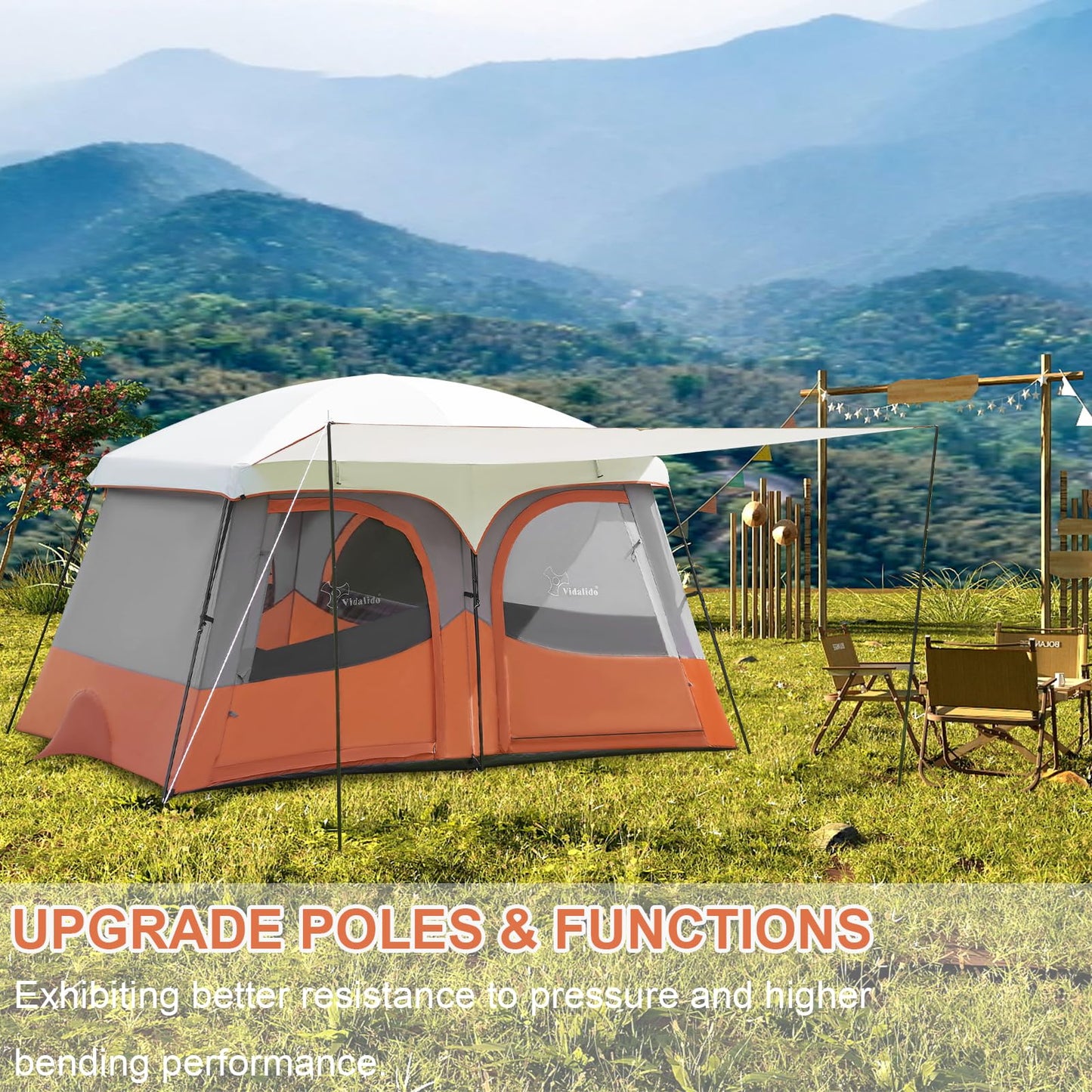 Vidalido Tents，3-4 Person Camping Tent with Extended Vestibule，Weather Resistant Family Tents with Breathable Mesh Windows，Easy Install Waterproof Outdoor Tent for Backpacking and Camping Hiking