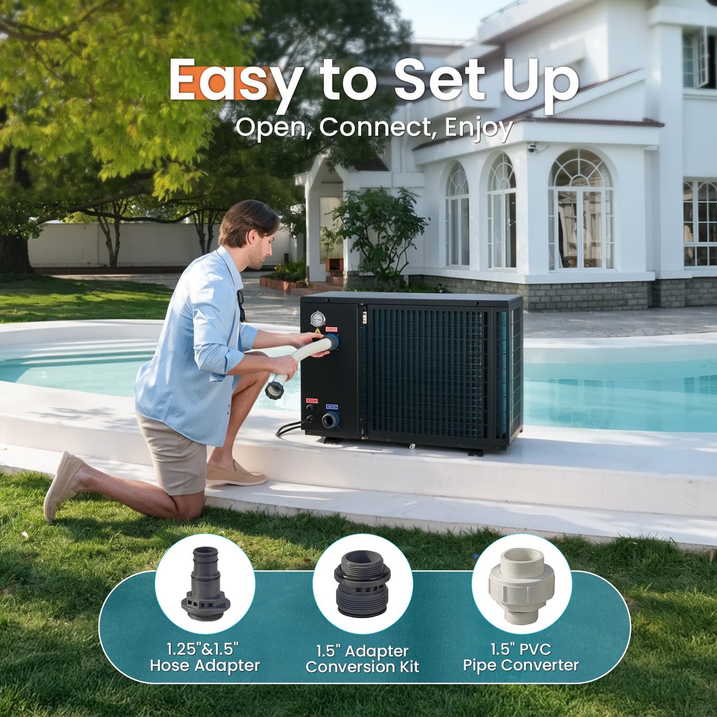 Vidapool 55,000 BTU Swimming Pool Heater 12 COP Electric Pool Heat Pump for Above Ground and Inground Pools Heating and Cooling Smart WiFi Control Pools Up to,16000 Gallons