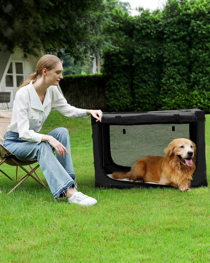 Veraste 33" L x 25" W x 25" H Collapsible Travel Dog Crate, Portable Soft Dog Kennel for Medium Large Dogs up to 60 lbs, 4-Door Foldable Travel Crate with Durable Mesh & Storage Bag, Black