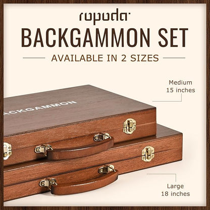 ropoda Sapele Wood Backgammon Board Game Set (18 Inches) for Adults and Kids - Classic Board Strategy Game - Portable and Travel Backgammon Set with Wooden Playing Pieces and Accessories