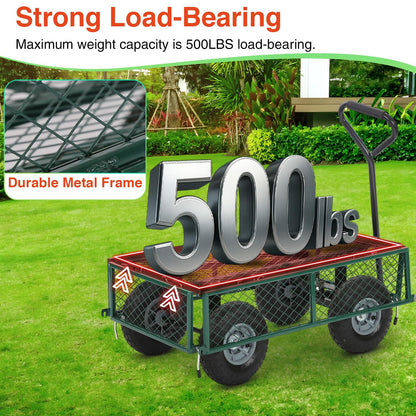 FDW Garden Cart Streel Heavy Duty 500 LBS Capacity，Utility Cart Wagon with Removable Sides and 180°Rotating Handle for Yard, Lawn and Garden Hauler (Dark Green)