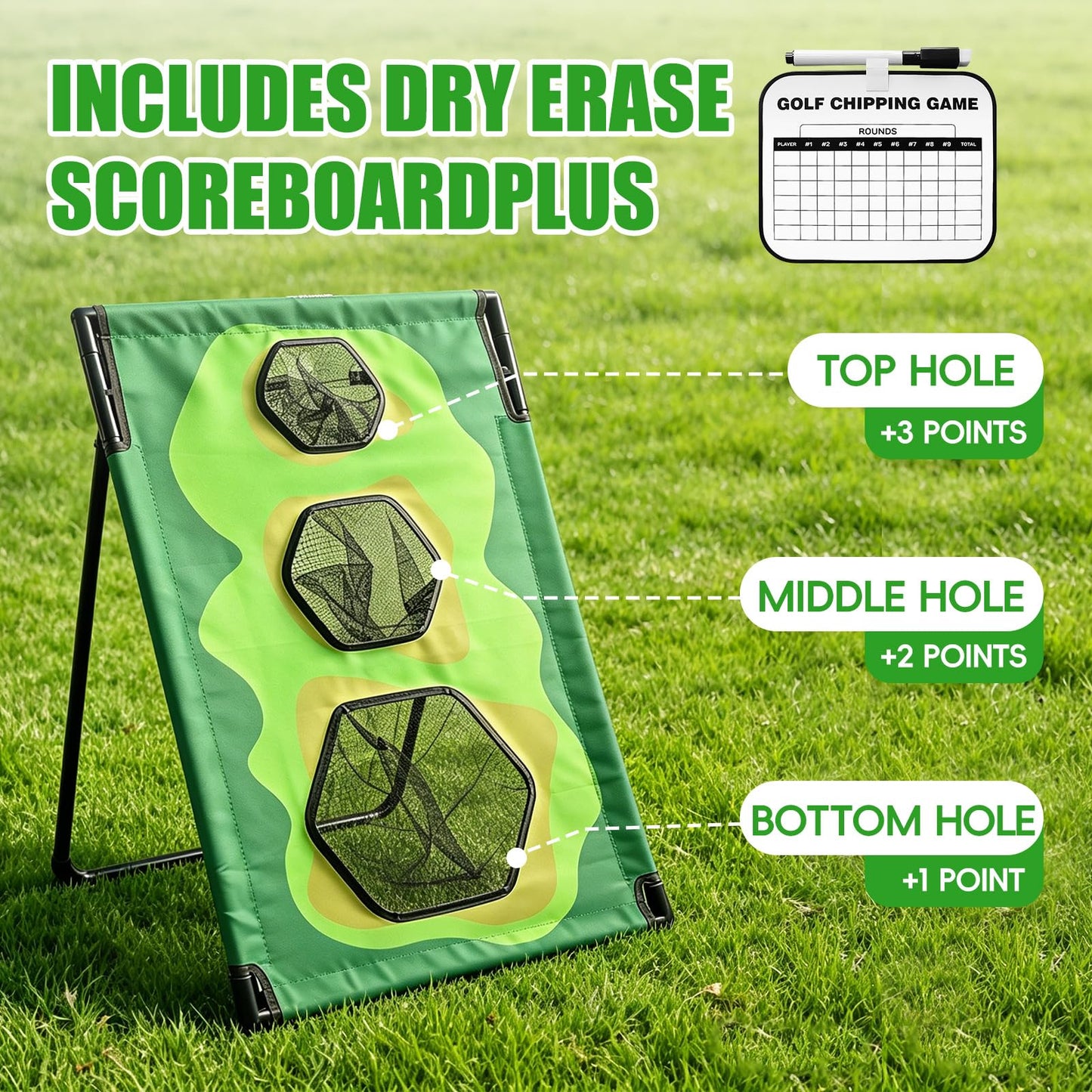 Bpbdzz Golf Chipping Game Set with 2 Clubs & 1 Scoreboard - 2 Target Nets, 2 Turf Mats, 16 Foam Balls, Score Pen & Bag - Indoor/Outdoor Golf Training for Adults/Family
