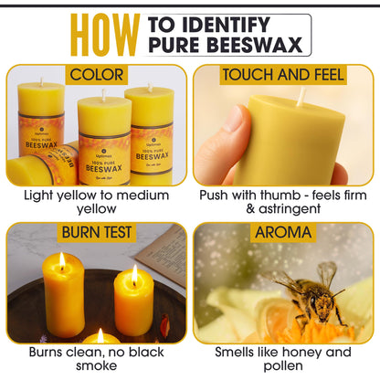Uptimaz Beeswax Pillar Candles Set of 4, 2x4 Inch, 100% Beeswax Candle with Cotton Wick, Long Burning, Dripless Candle Bees Wax for Home, Décor, Prayer, Emergency