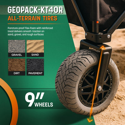 All-Terrain Beach Wagon with Big Wheels for Sand - Extra Large Utility Cart with 9" Off-Road Tires, Heavy Duty 300lb Capacity [Outlander-XL by Stratton Forge] Black