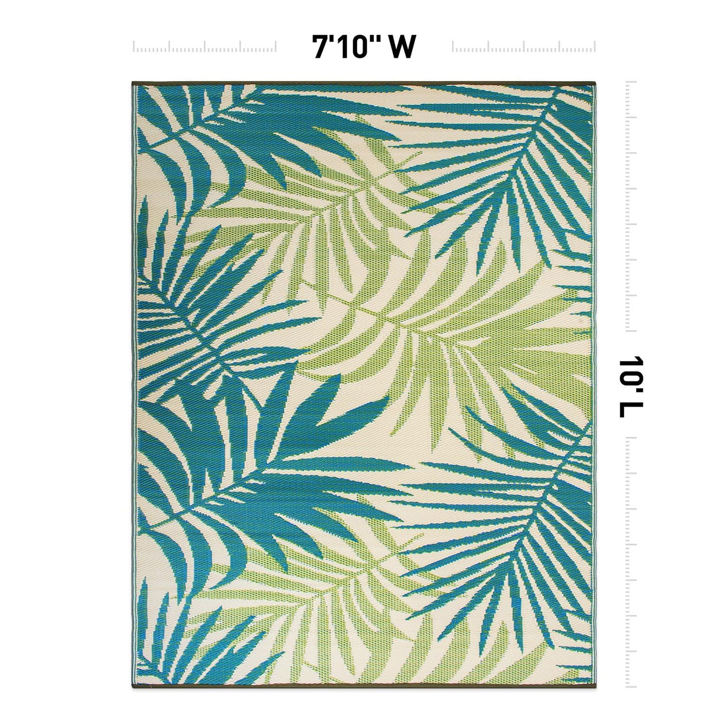 Rugshop Lanai Modern Floral Reversible Crease-Free Waterproof Premium Recycled Plastic Outdoor Rugs for Patio,Backyard,RV,Deck,Picnic,Trailer,Beach,Camping Area Rug Green 7'10" x 10'