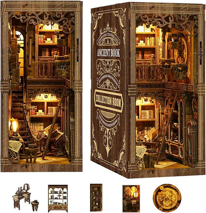 Book Nooks for Adults DIY Miniature Dollhouse Book Nook Kit Model Kits Craft Kits for Adults 3D Wooden Puzzle Book Nook Craft Bookshelf Decor Adult Craft Kits Gift with Led Light