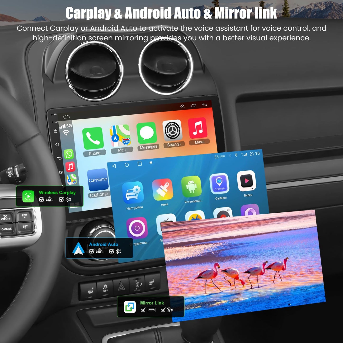 8 Core 6GB+128GB Car Radio for for Jeep Patriot Compass 2010-2016,10.2 Inch QLED Touch Screen Car Stereo with Carplay&Android Auto,WiFi,GPS Navigation,Bluetooth,FM&AM Radio,Android 15