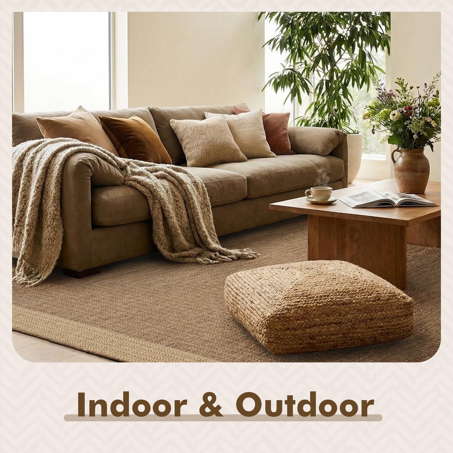 MontVoo-Outdoor Rug-Patio Rug 8x10 ft Polypropylene Indoor Outdoor Rugs Outdoor Carpet for Patio Deck Balcony Porch, Textured Weave, Durable for High Traffic, Fade-Resistant, Modern Neutral Brown