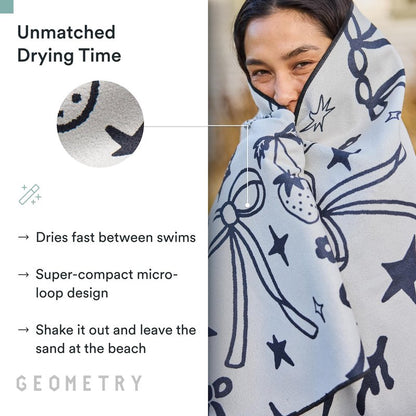 GEOMETRY Micro-Loop Beach Towel – Spring & Summer Collection – Quick-Dry, Sand-Resistant, Ultra-Absorbent Compact Towel for Beach & Travel (Wind Down)