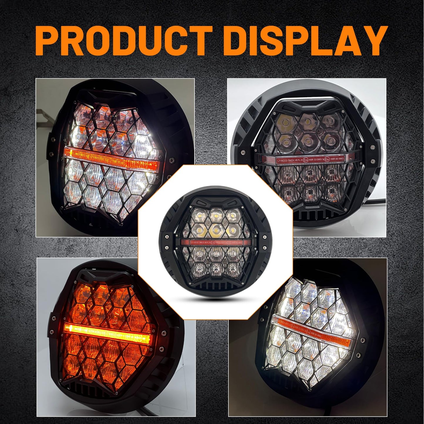 bamotop 120W 7'' Motorcycles LED Headlight With Amber DRL Hi/Lo Beam Headlamp for Harley Davidson Touring Street Glide 2014-2023 [Plug And Play]