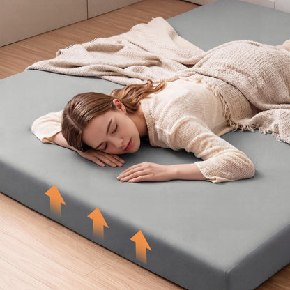 HOMBYS Japanese Floor Mattress Futon, 6" Thick Tatami Sleeping Pad with Memory Foam + High-Density Support Foam, Foldable Roll Up Mat for Adults Kids, Guest Bed Dormitory Tent Camping, Grey