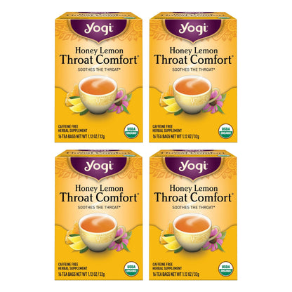 Yogi Tea Honey Lemon Throat Comfort - 16 Bags per Pack (4 Packs) - Soothing Organic Honey Tea - Includes Lemongrass, Peppermint Leaf, Licorice Root, Wild Cherry Bark, Black Pepper & More