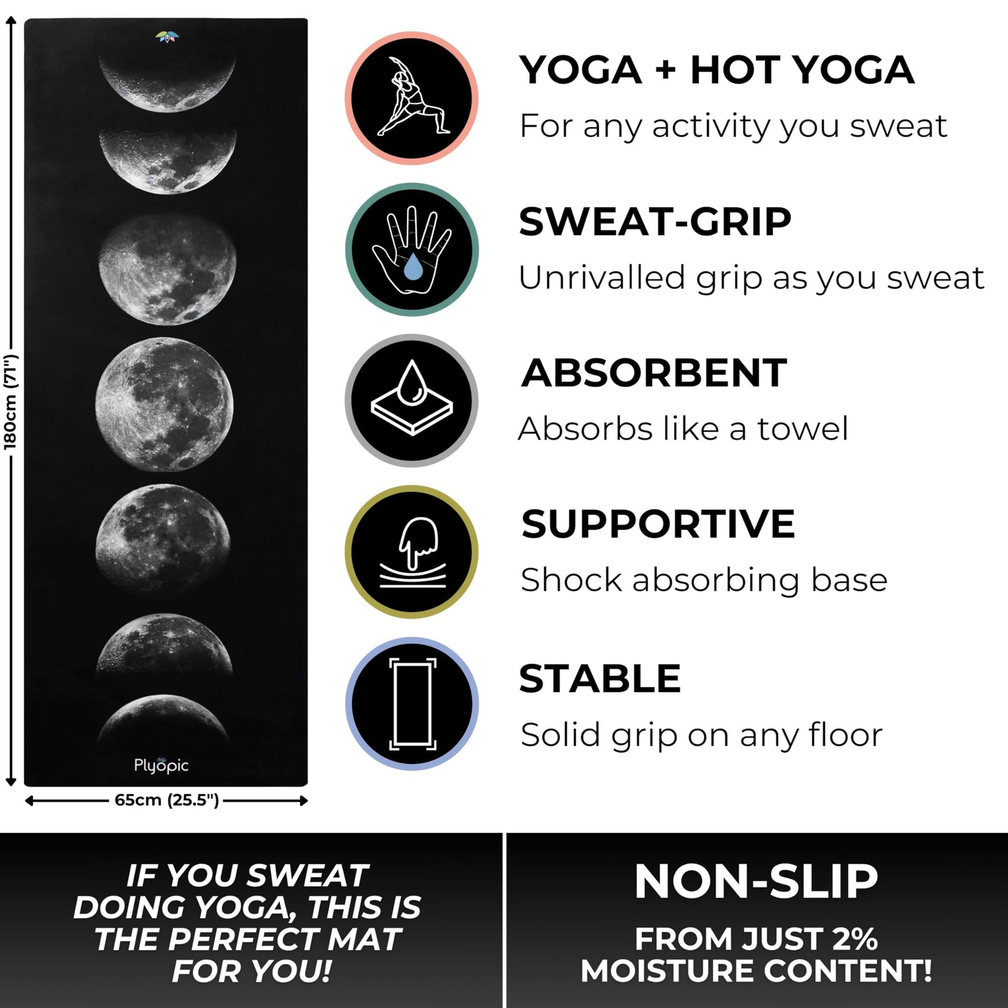 Plyopic All-In-One Hot Yoga Mat | Luxury Sweat-Grip Mat/Towel Combo | Non-Slip, Eco-Friendly Natural Rubber | Ideal for Yoga, Pilates, Bikram, Hot Yoga, Workout and Exercise