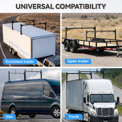 Universal Trailer Ladder Rack, Heavy Duty Adjustable Roof Ladder Rack for Enclosed & Open Trailers, 52.6"-88.4" W & 6.5"-23.5" H Adjustable, 400 lbs Capacity, Rustproof Steel with Ladder Stoppers