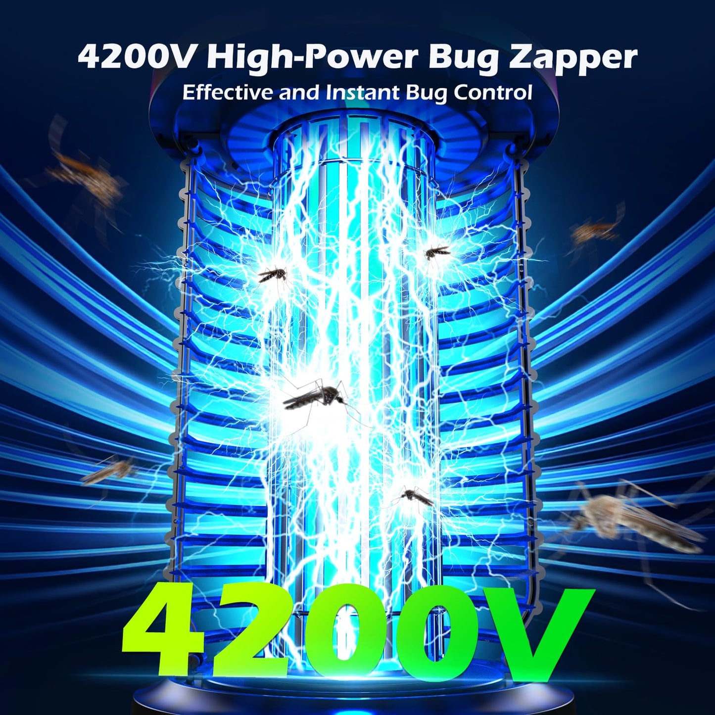 Rechargeable Bug Zapper Outdoor, 4200V Powerful Electric Mosquito Zapper 5-in-1 Portable & Wireless Bug Zapper Outdoor Cordless with 5000mAh Battery, Outdoor Waterproof Fly Zapper for Patio Camping