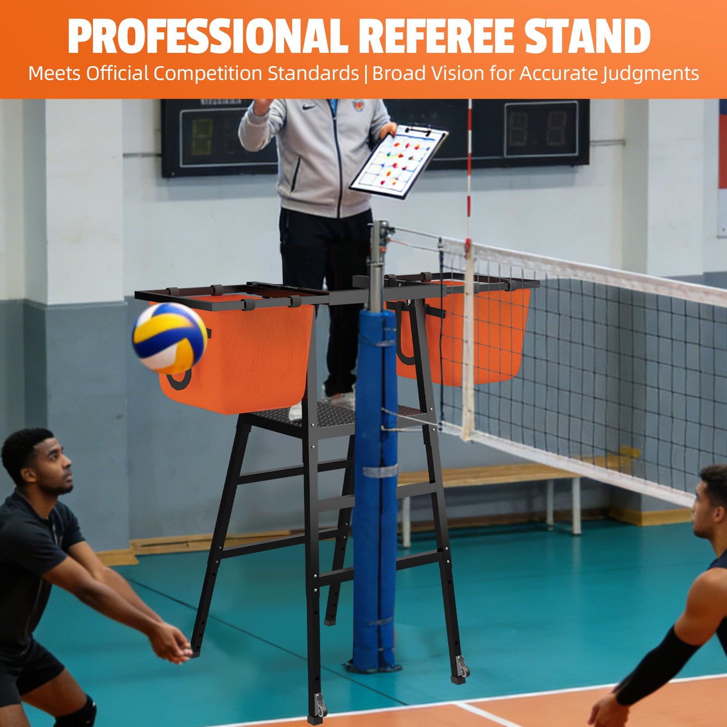 MR Portable Volleyball Coaching Tower with Ball Bag Attachments, Adjustable Volleyball Referee Stand, Volleyball Training Tower for Passing, Defense, and Blocking Drills