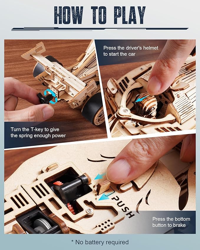 ROKR 3D Wooden Puzzle 1:18 Scale Formula Racing Cars for Adults 5 Hour Build Wind up Toys Model Car Kits for Adults to Build Ideal Gift for Boys and Men