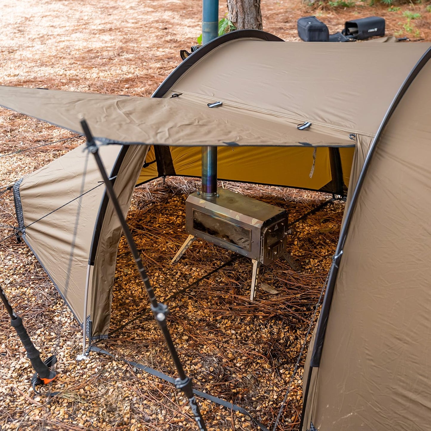 POMOLY Tunnel Tent for 1-2P Camping, Locomotive 2 Chimney Tent for 4 Season Hiking, Backpacking, Hunting (Without a Ground Sheet)
