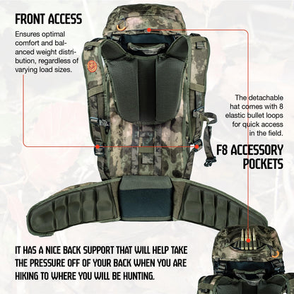 TKLoop Hunting Pack for Men – 40L Expandable Tactical Frame Backpack, Meat Hauler, Rifle Holder, Shotgun Rest, Water Resistant, Camouflage