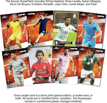 Soccer Superpack - Best Selling Trading Cards - Lionel Messi Mbappe Pele Haaland Cristiano Ronaldo &amp More - 8 cards plus bonuses - All Certified Mint+