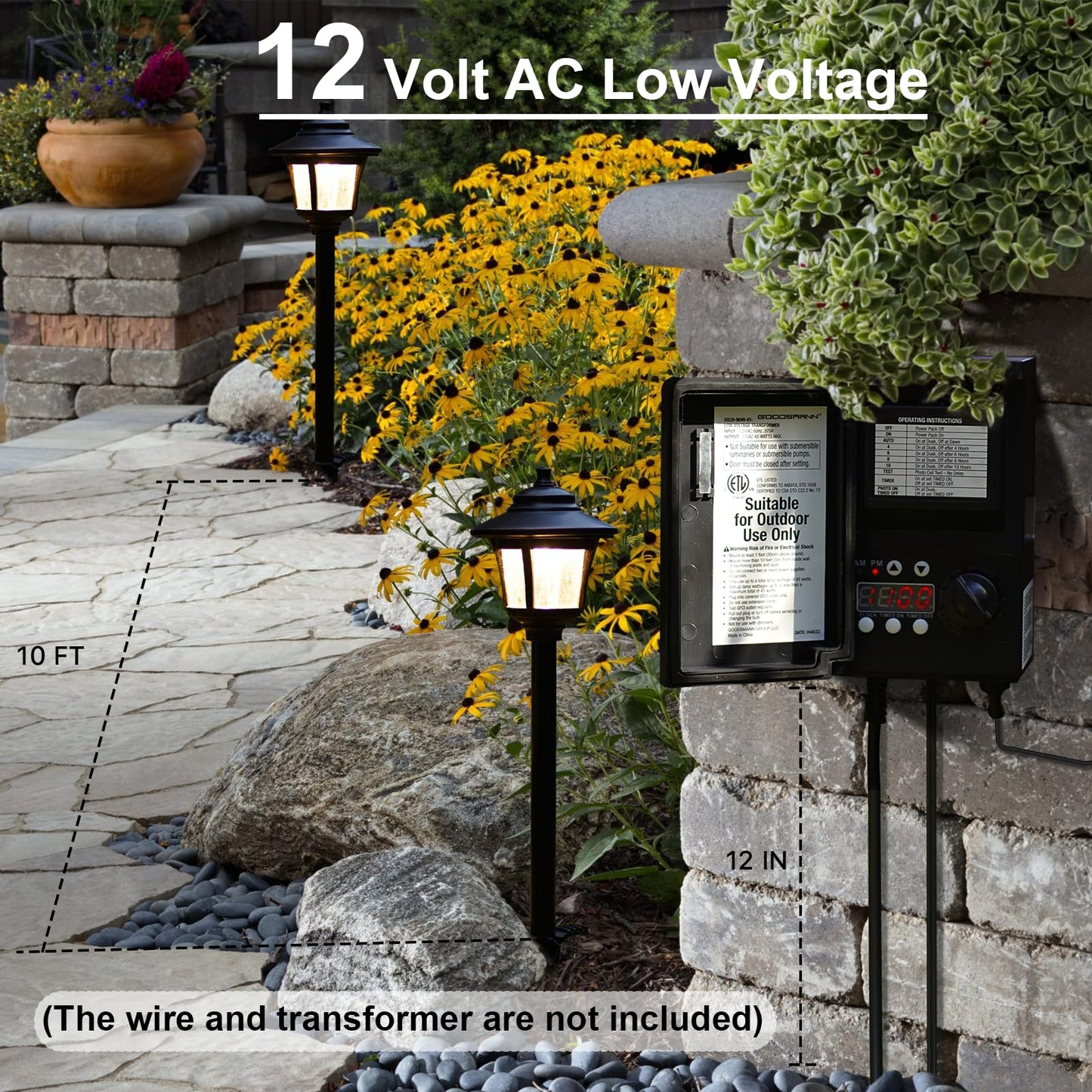 GOODSMANN Low Voltage Landscape Lighting Oil Rubbed Bronze 2PK Path Lights Low Voltage 3W LED 120 Lumen 3000K Warm White with Cable Connectors