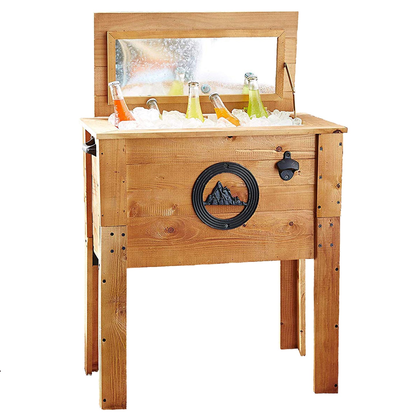 Backyard Expressions Rustic Outdoor Beverage Cooler for Patio - 45 Qt. - Rustic Brown