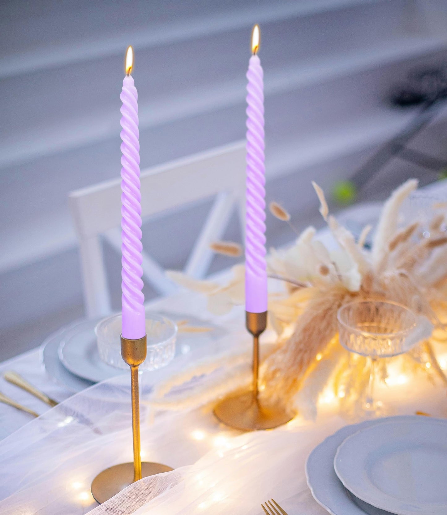 10 Inch Lavender Purple Spiral Taper Candle Set, 10 Pack Unscented Dripless Candlesticks for Dinner Party Wedding and Home Decoration