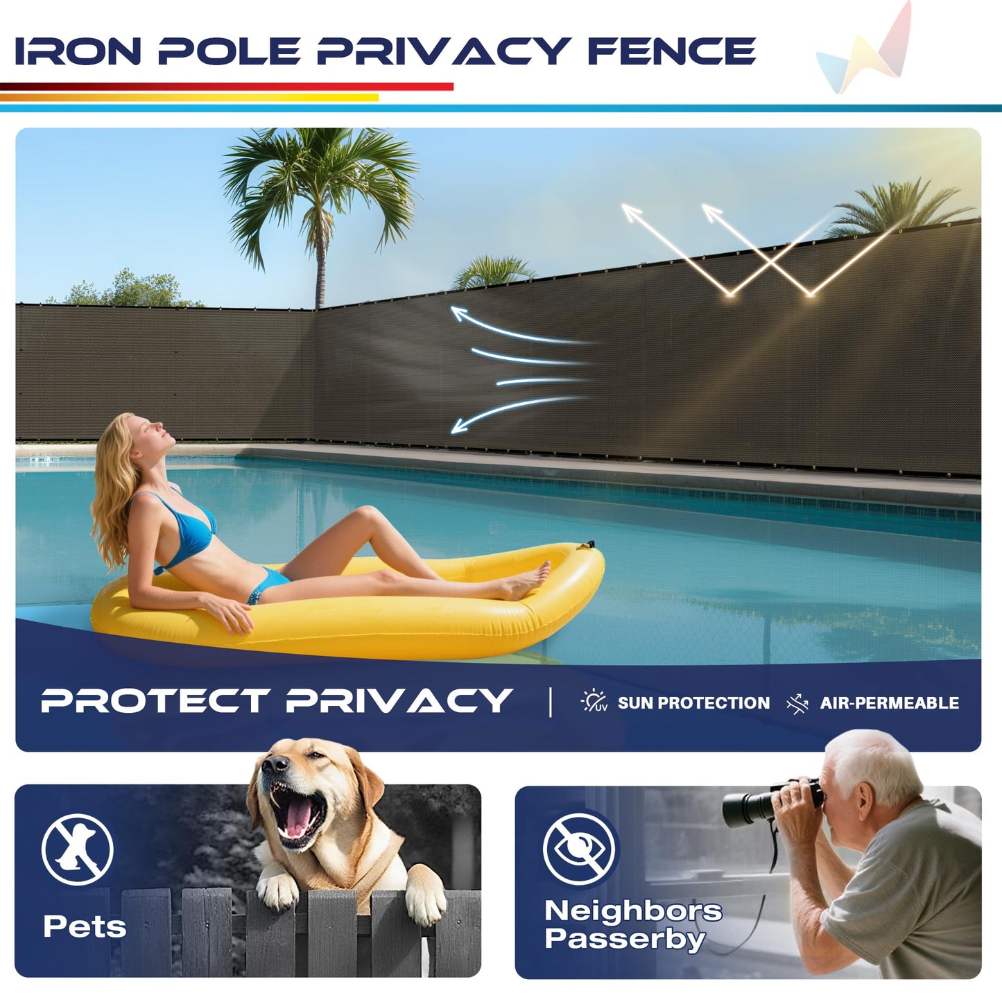 Windscreen4less Outdoor Privacy Fence Screen, 5'x24' Freestanding Privacy Fencing Set with Iron Poles and Ground Spikes, UV Resistant Mesh Cover Garden Pet Fencing for Backyard Patio Pool, Brown