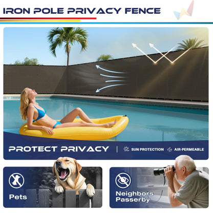 Windscreen4less Outdoor Privacy Fence Screen, 5'x24' Freestanding Privacy Fencing Set with Iron Poles and Ground Spikes, UV Resistant Mesh Cover Garden Pet Fencing for Backyard Patio Pool, Brown
