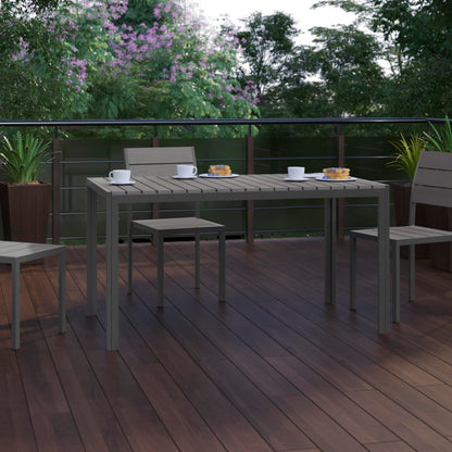 Flash Furniture Finch Commercial Grade Outdoor Dining Table 55" x 31" with Faux Teak Poly Slats and Metal Frame, Gray/Gray