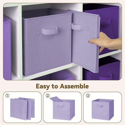 Granny Says Cube Storage Bins - 11 Inch Organizer with Handles | 6 Pack Purple Gradient Design