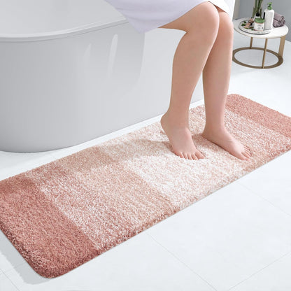 OLANLY Bathroom Runner Rug - Extra Soft Microfiber Mat with Rubber Backing | Quick Dry, Washable, 47x17 Inches, Peach