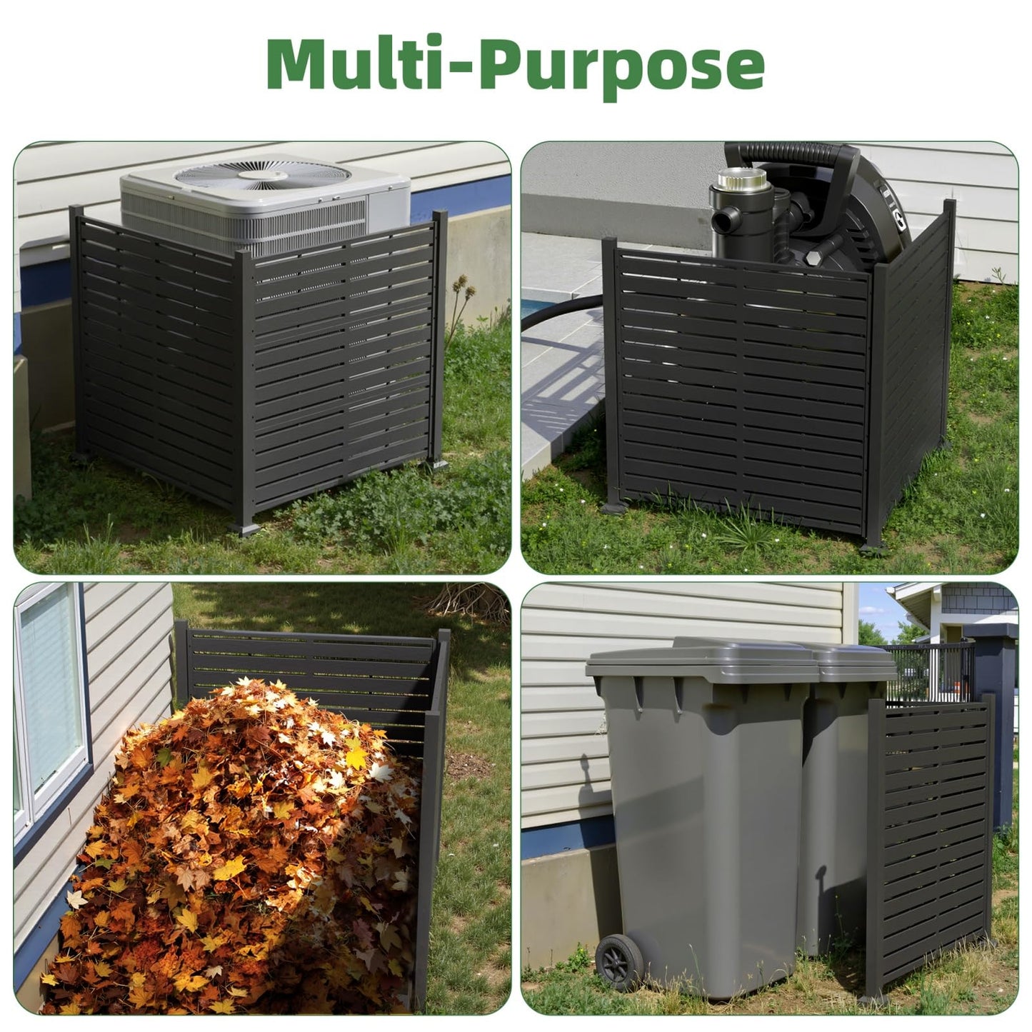 Trygoal Air Conditioner Fence Panels, 38" W x 39" H Pool Equipment Enclosure, Fence to Hide Trash Cans, Outdoor AC Unit Hider, Horizontal HDPE Privacy Fence, Outdoor Privacy Screens, Black