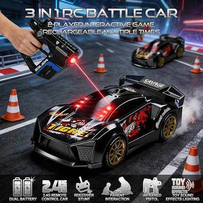 Remote Control Car with Shooting Game 3 IN 1 Parent-Child Drift RC Car 2.4GHz Stunt Toys with Infrared Gun Christmas Birthday Gifts for 3 4 5 6 7 8 9 10 Year Old Kids Boys Girls Age 4-7 8-12 (Black)