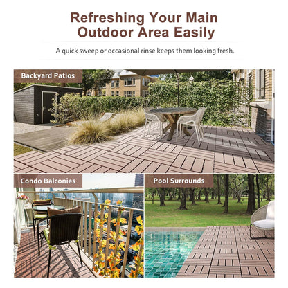 EchoDeck Interlocking Deck Tiles,54 Pack Deck Tiles Interlocking Outdoor All Weather,Patio Deck Tiles,12"x12",Woodgrain,Sturdy Base,Highly Durable,Stylish,Non-Slip,Faster-Drying,Efficient,Brown