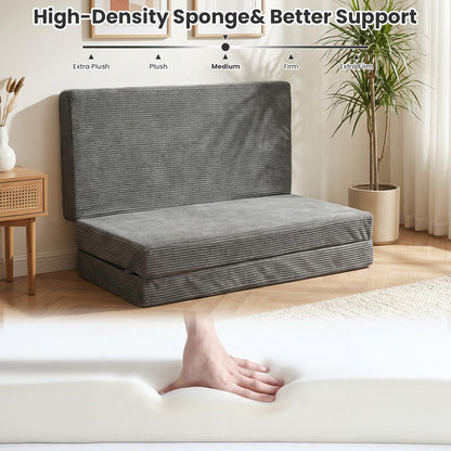 Erament 6-Inch Tri-Fold Mattress Full Size, Covertible Sofa Bed Foldable Futon Mattress with Handles & Non-Slip Bottom, Removable Machine Washable Corduroy Cover for Guest, Camping, Dorm