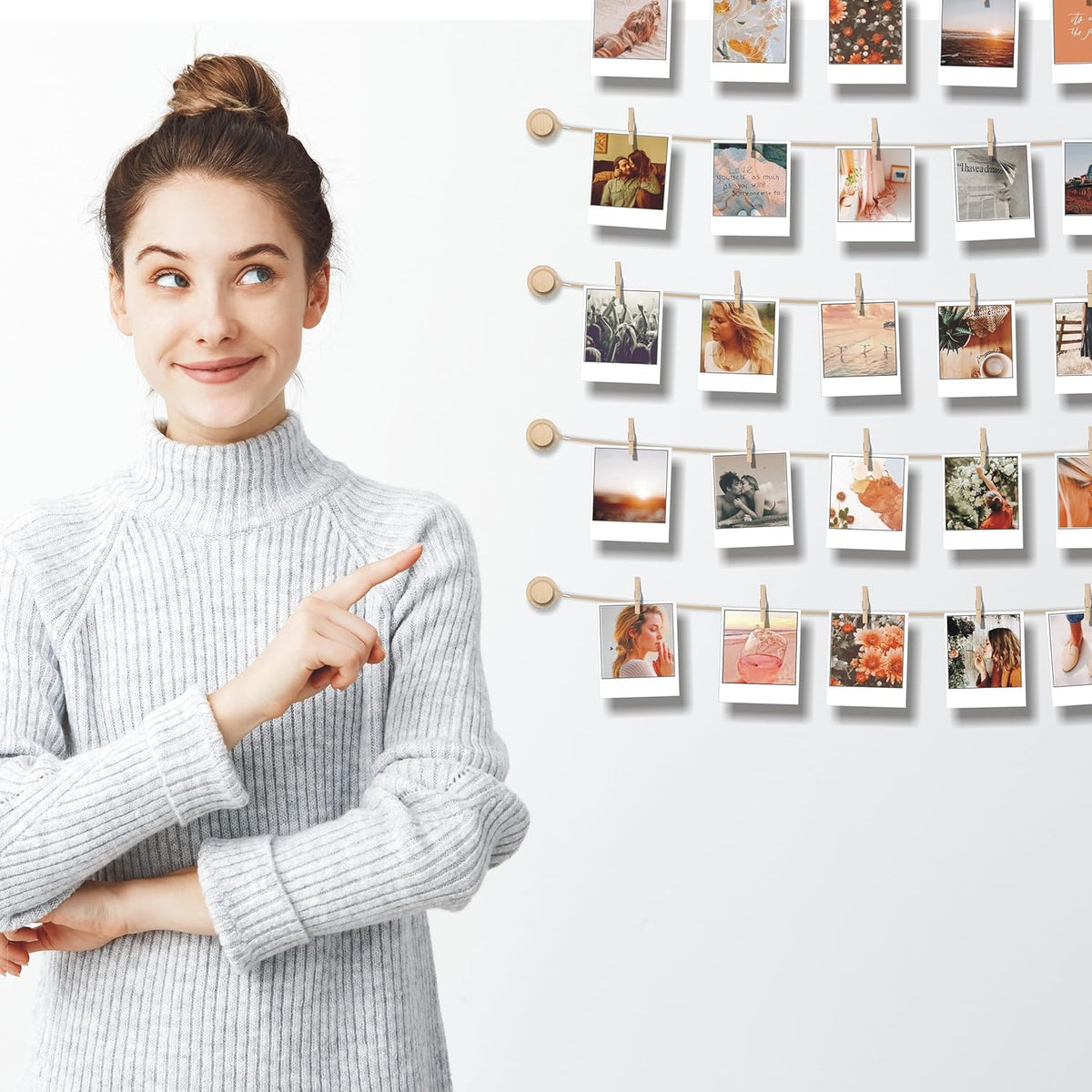 Room Wall Decor | Skiennix Hanging Photo Display - Sculptural Picture Frames Collage - 30 Clips, 5 Strings