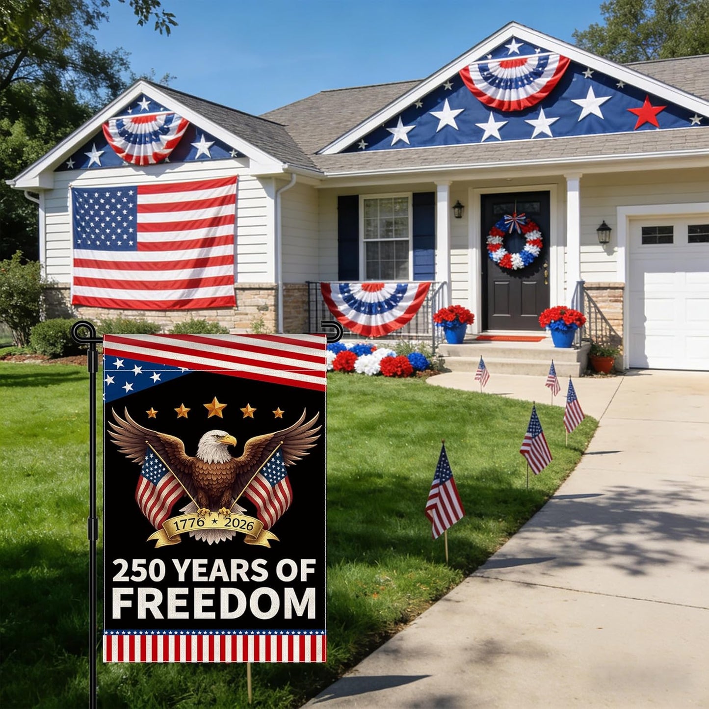 250th Anniversary America Garden Flag - Patriotic Double-Sided Eagle Design | 12x18 Inch Commemorative Banner