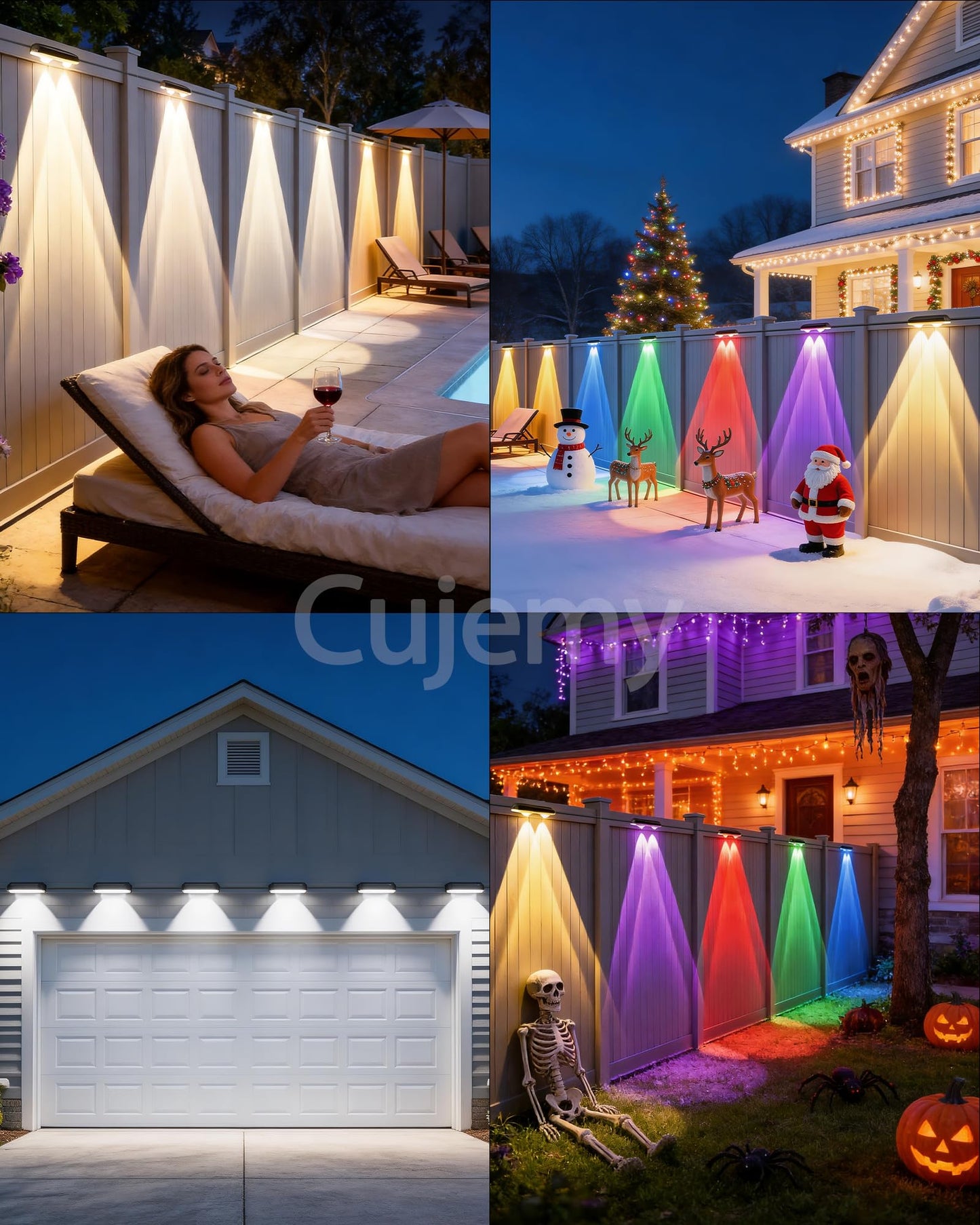 Cujemy Outdoor Deck Lights 16 Pack, 100ft Smart RGB Outdoor Lights, APP, Remote Control, Waterproof LED String Light with Timer for Wall Fence Step Yard Stairs Pool Halloween Christmas Decor