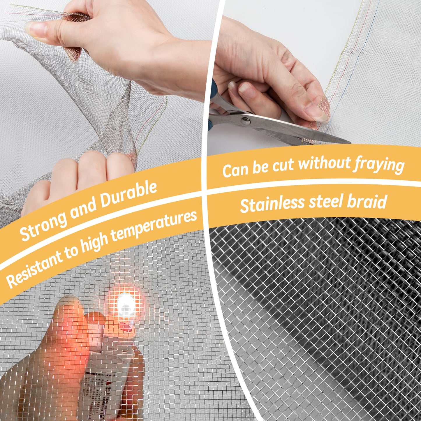 ModaCraft 304 Stainless Steel Window Screen Roll, 39.4" x 98.4 ft Heavy Duty Screen Mesh for Window, Door, Patio, Porch & Sliding Door, Rust-Proof Insect Screen Replacement, Durable Metal Screen Wire
