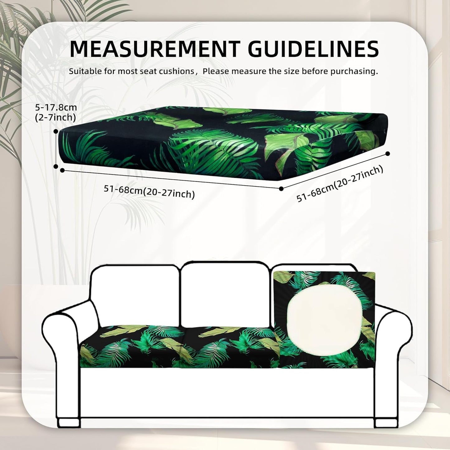 BIETYONE Outdoor Couch Cushion Covers - 8Pcs Washable & Reusable Protector | Green Leaf Design
