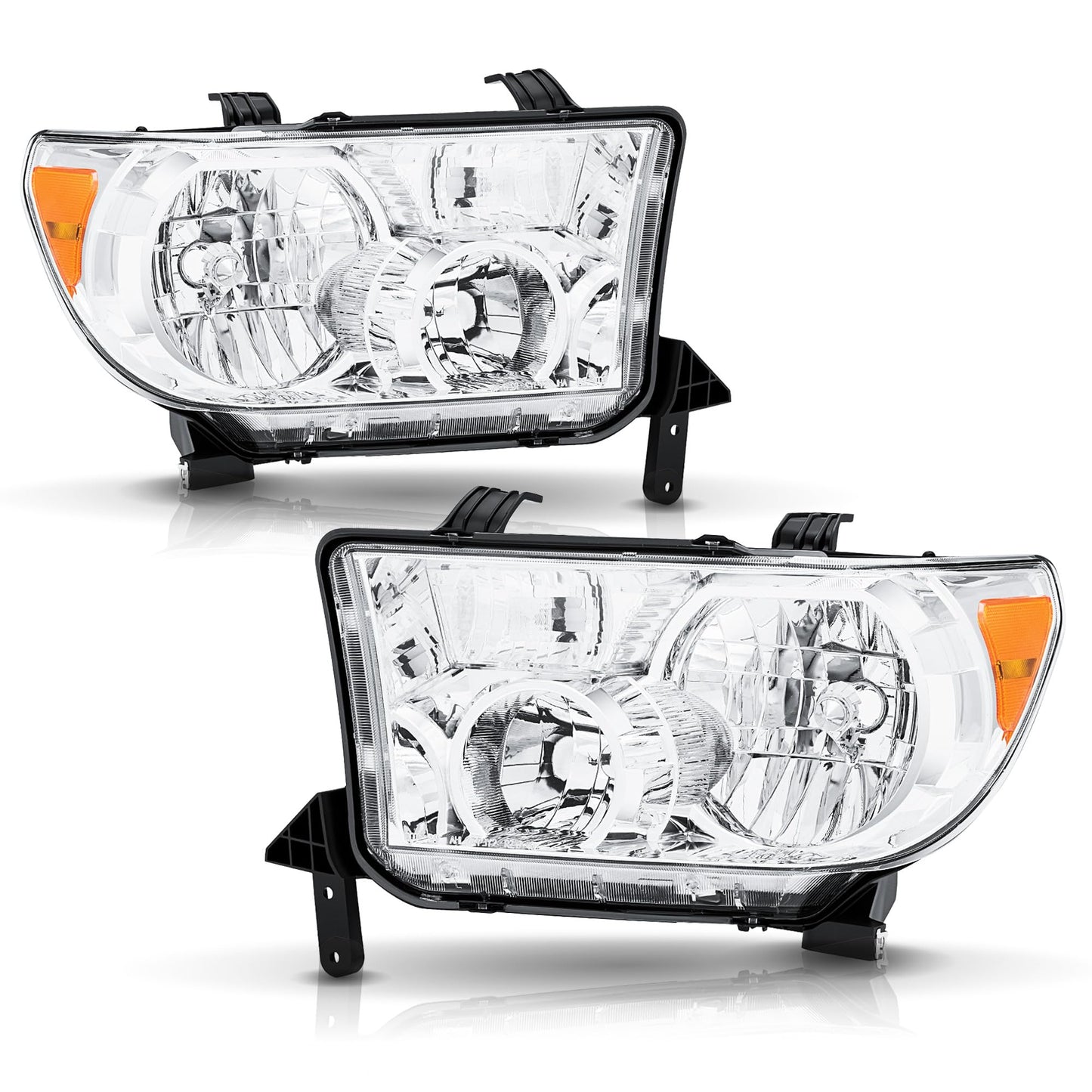 Headlights Assembly compatible with 2007-2013 Toyota Tundra with Level Adjuster, for 2008-2017 Toyota Sequoia Headlamp (12-14 Models Without Headlight Washer)