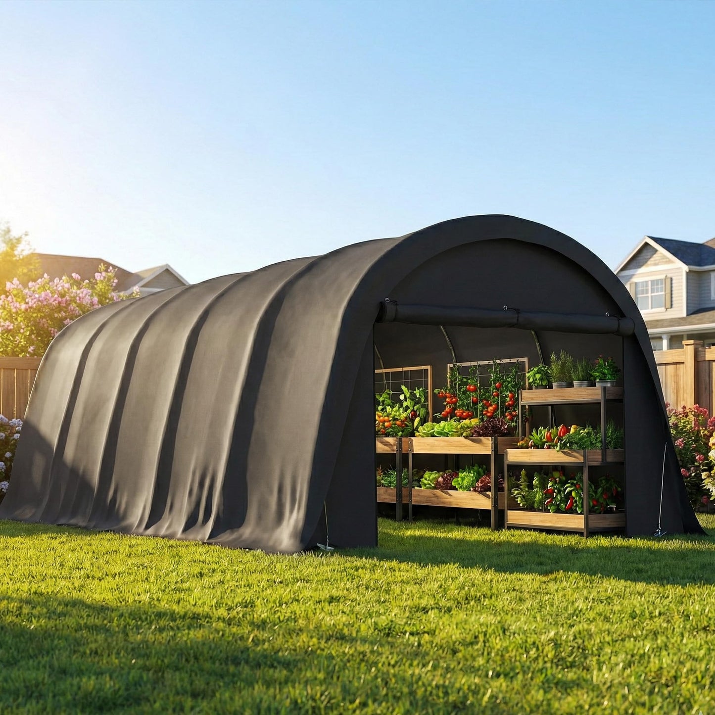 Outsunny 12' x 23.6' Heavy Duty Carport, Portable Garage Car Canopy Tent with UPF50+ Sun Protection, Galvanized Frame, Large Roll-Up Door for Cars, Trucks, Boats, Motorcycle, Bike, Dark Gray