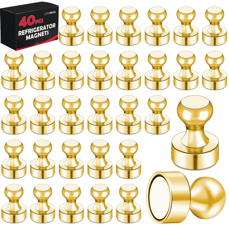 LOVIMAG Fridge Magnets 40Pcs Refrigerator Whiteboard Small Strong Magnet Classroom Kitchen Accessories Decorative Locker Set Decor Must Haves Office Calendar Refrigerador Magnetic Cute Crafts Gold