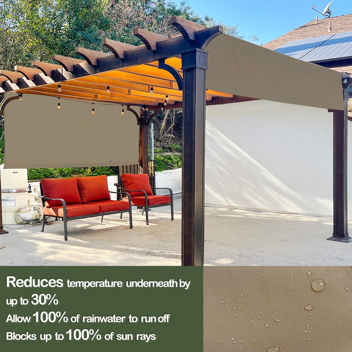 Alion Home Waterproof Pergola Cover - Universal Replacement Canopy (14' L x 10' W, Muddy Water)