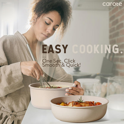 CAROTE 19pcs Pots and Pans Set Non Stick, Nonstick Cookware Set Detachable Handle, Induction Kitchen Cooking Sets with Removable Handle, RV Kitchen, Oven Safe, Taupe